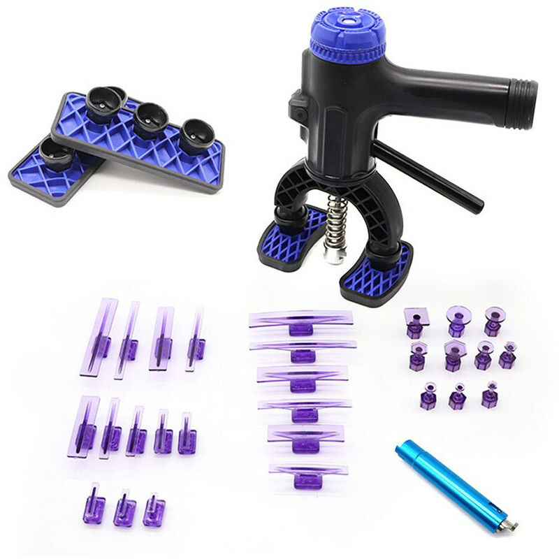 Outil de débosselage de voiture, outil de débosselage sans peinture réglable à 360° avec 28 languettes d'extraction de colle pour le débosselage