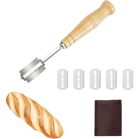 Outil de découpe pour boulangers, fabriqué à la main, conçu pour les boulangers, 5 lames et housse de protection en cuir incluses