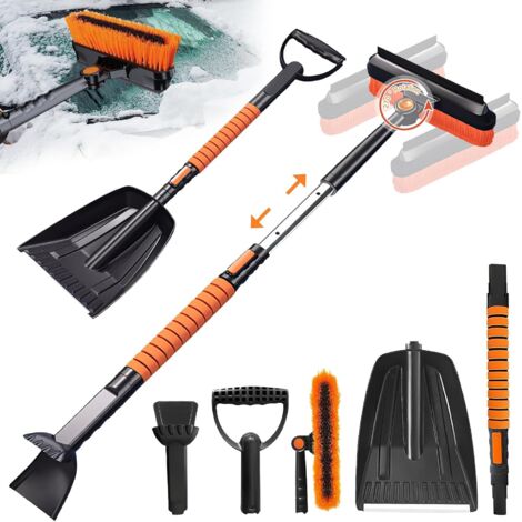 Outil de déneigement télescopique amovible, pelle à glace pour voiture, pelle à glace pour pare-brise de voiture 5 en 1, pelle à glace et brosse à neige pour SUV, voiture, camion, fenêtres, sol