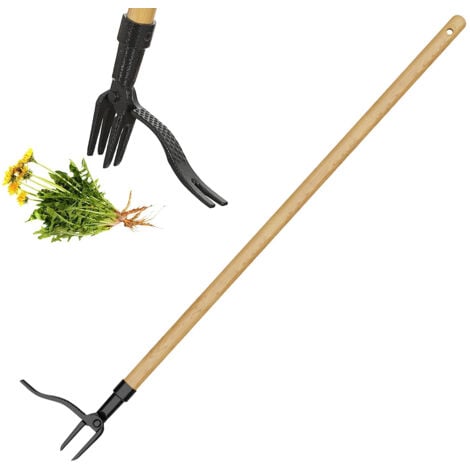 Outil de désherbage à manche long - Design à tête en acier à 4 griffes - Éliminez facilement les mauvaises herbes sans vous pencher, tirer ou vous agenouiller.