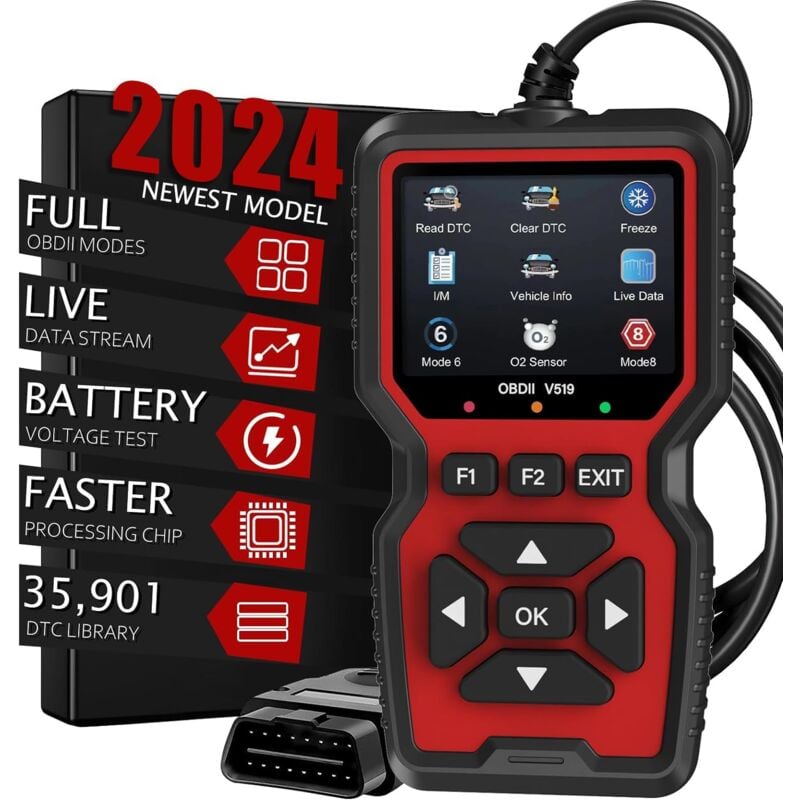 Fitags - Outil de diagnostic du scanner OBD2, lecteur de code du moteur de vérification du scanner OBD2 avec réinitialisation, mode 6, mode 8 et