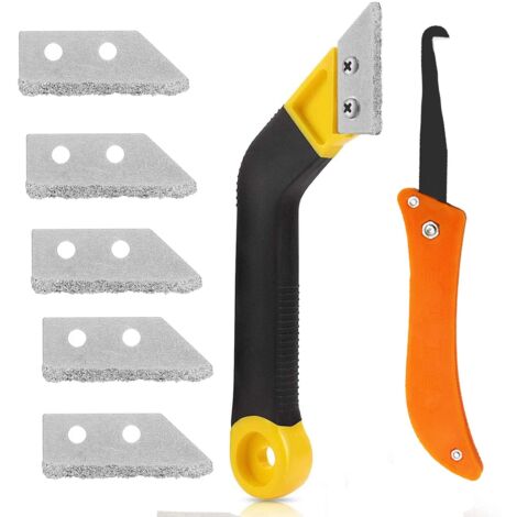 Outil de grattage de joints, couteau de scie à joint avec 5 accessoires de rechange supplémentaires, scie à main coulis coudé pour nettoyer les joints pour le nettoyage du carrelage