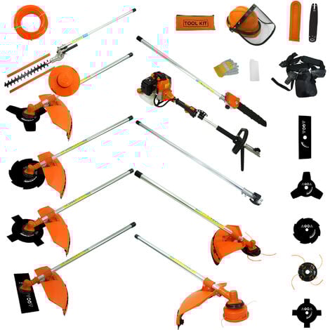 Outil de Jardinage Multifonction, Outils à Essence, Orange, 10 en 1, Cylindrée: 52 cm³