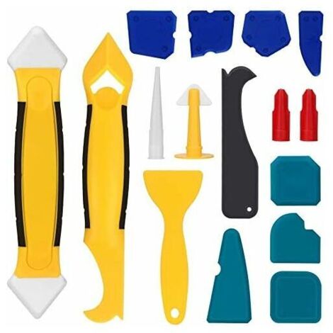 Outil de lissage et de retrait de mastic (16 pouces) avec finition silicone/grattoir/embout à calfeutrer/dissolvant de mastic/embout à mastic, kit de retrait de mastic, outils pour fenêtres de salle d