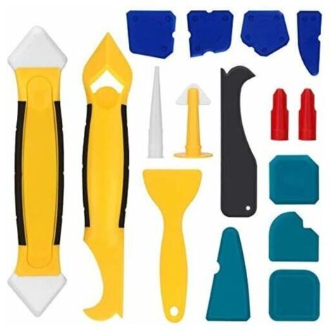 Outil de lissage et de retrait de mastic (16 pouces) avec finition silicone/grattoir/embout à calfeutrer/dissolvant de mastic/embout à mastic, kit de retrait de mastic, outils pour fenêtres de salle d