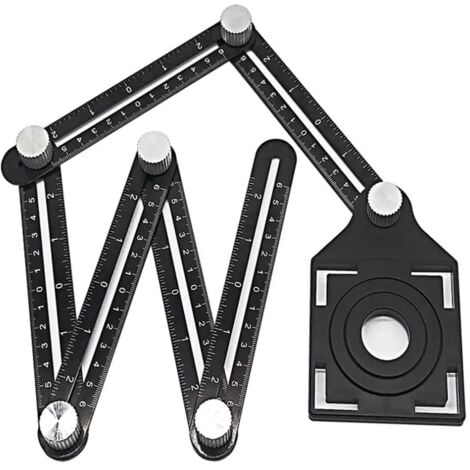 Outil de mesure d'angle en alliage d'aluminium à six faces - Localisateur d'ouverture universel - Règle angulariseur universelle - Outil de mesure multi-angle entièrement en métal (six côtés)