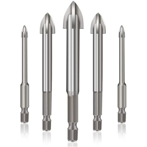 Outil de Perçage Universel Efficace, Ensemble de Forets à Carreaux Hexagonaux Croisés 5 pièces Ensemble de Forets à Béton pour Verre, Plastique, Carrelage (silver)