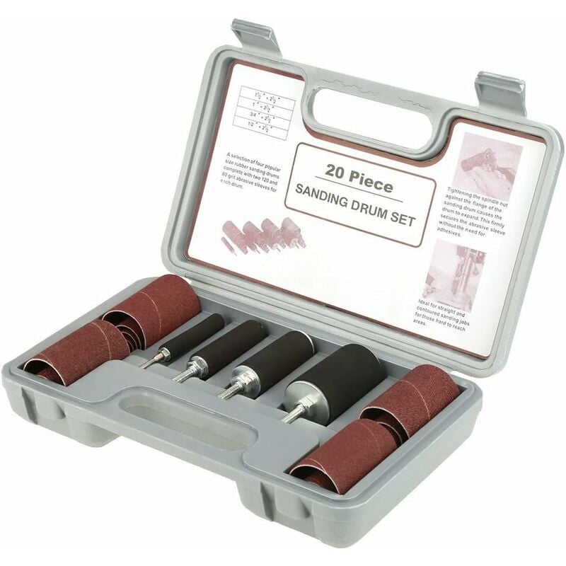 Outil de ponceuse à tambour-20pcs Kit de ponçage pour outil de ponceuse à tambour avec étui pour perceuse à colonne-