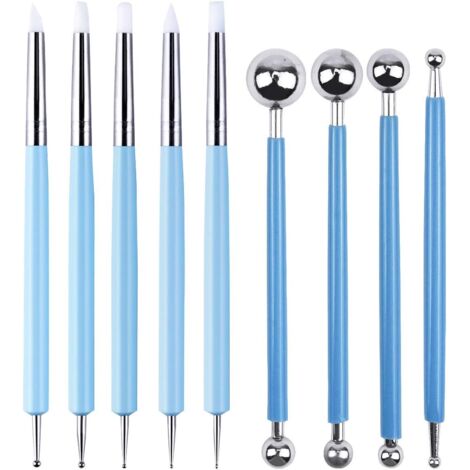 Outil de Poterie, 9 Pièces Céramique Kit Sculpture Outils de Modelage Accessoires d'argile pour Argile Poterie Céramique l'art DIY Comprend Stylos en Silicone, Outils de Balle