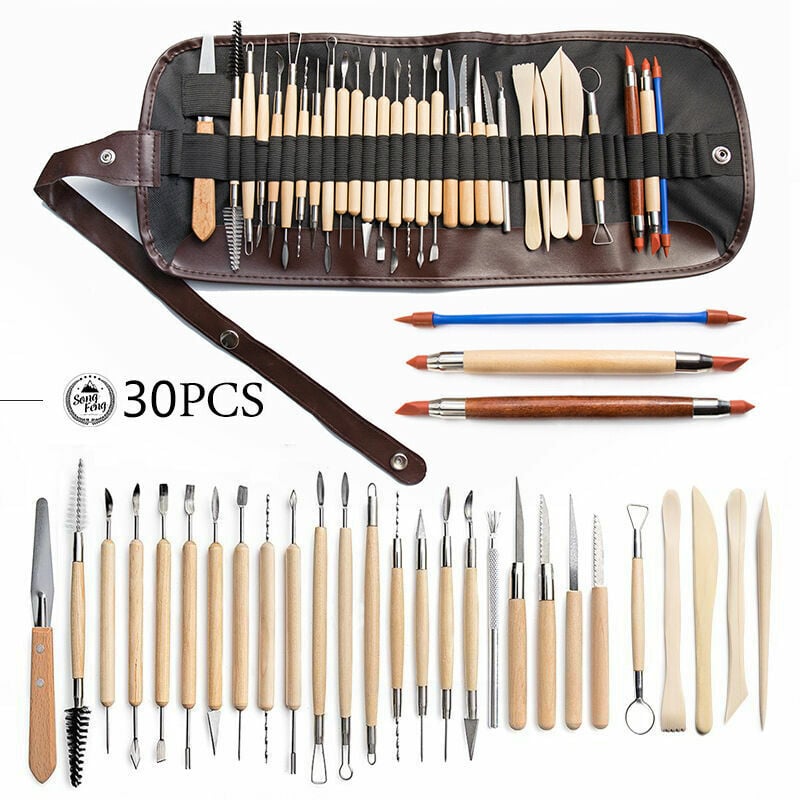 Forehill - Outil de Poterie Outils de Sculpture Argile Burin pour Potier / Artiste de Céramique Kit 30 Pcs