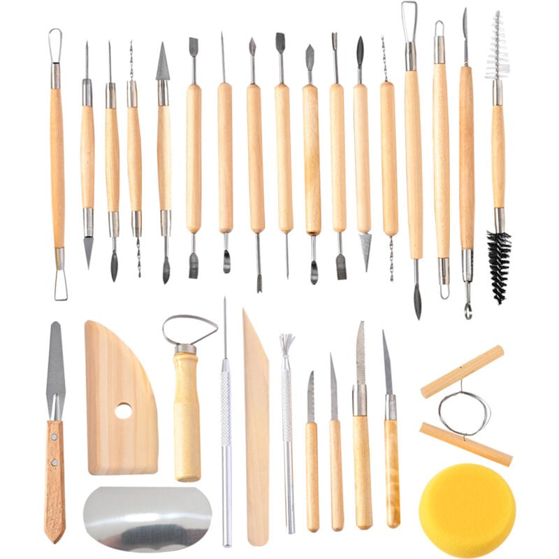 Houhence - 30 Pièces Outils Poterie,Outils Sculpture Argile,Outils Modelage Ceramique pour Art de Gaufrage ou diy Sculpture (Ensemble 1)