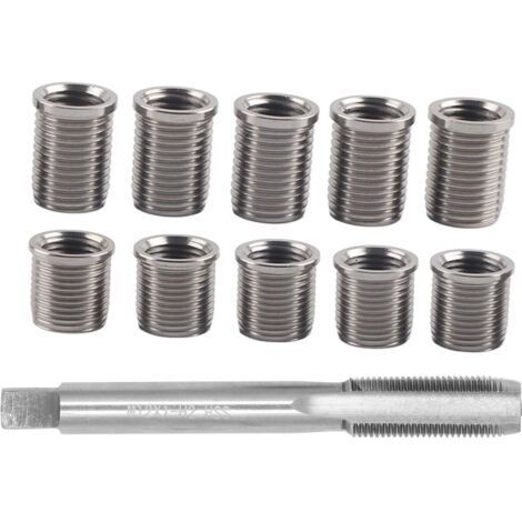 Outil de réparation de filetage de bougie d'allumage – Kit avec 10 tuyaux M10x1.0 et 1 taraud M12x1.0 – Acier inoxydable et rapide