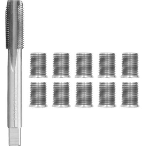 Outil de réparation de filetage de bougie d'allumage M10x1,25 – Kit avec 10 tuyaux filetés et 1 taraud M12x1,25 – Acier inoxydable et rapide