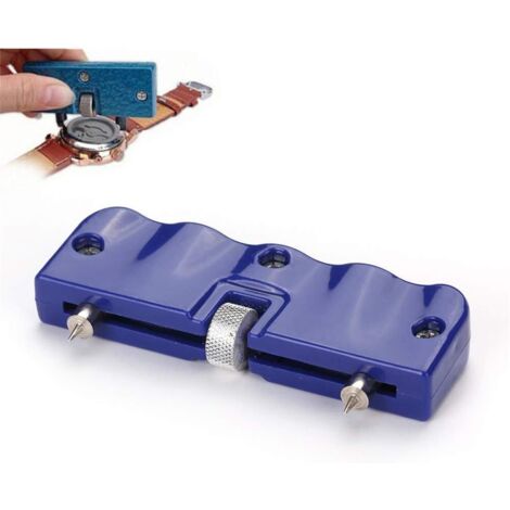 Outil de Réparation de Montre Kit Changement Pile Montre Outil de Retrait de Dos de Montre, Ouvre Boitier Montre, Portable Accessoire Presse Closer et Ouvrir la clé à vis(Bleu)