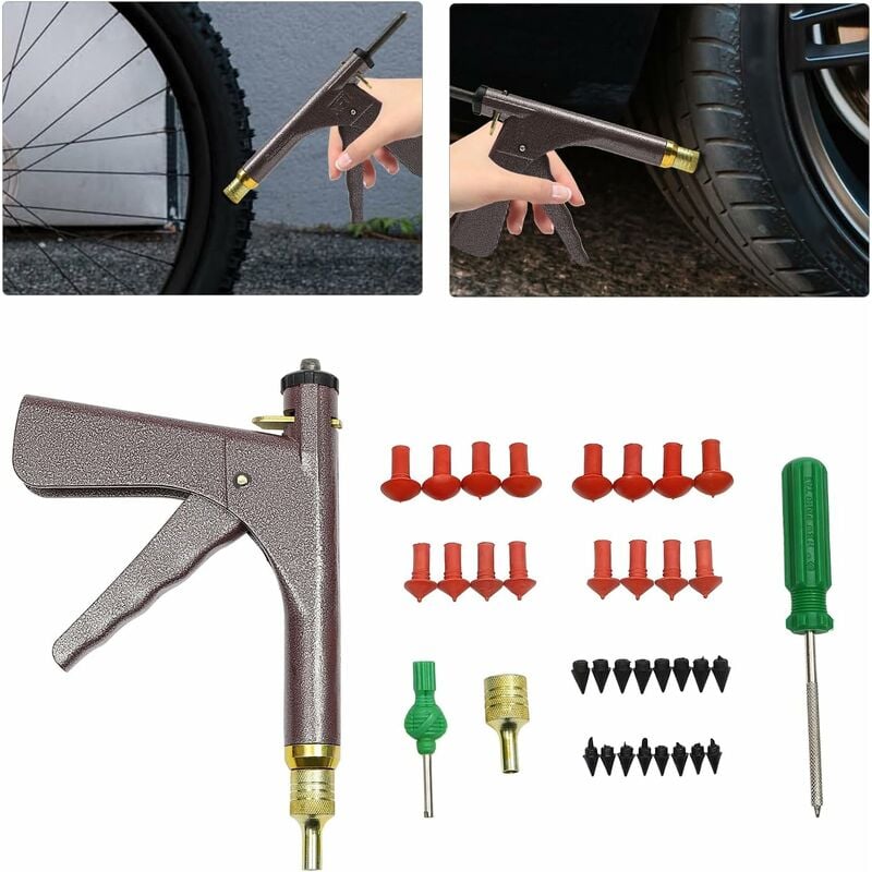 Senderpick - Outil de réparation de pneu à vide pour voiture Kit d'obturation de pneu sans chambre à air avec bouchons champignons et boîte à outils