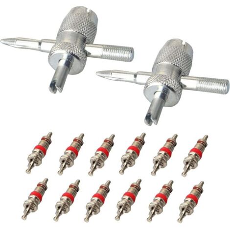 Outil de réparation de valve de pneu 2pcs 4 en 1 avec 12 noyaux de valve Extracteur de noyau de valve de pneu pour remplacement d'outil de nettoyage de pneu de vélo de voiture 14pcs