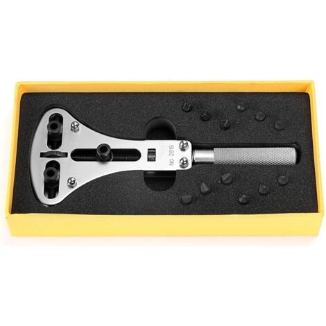 Outil de réparation pour boîtier de montre - kit avec une grande clé à molette et 12 embouts (pour boîtier arrière de montre mesurant 55 mm)