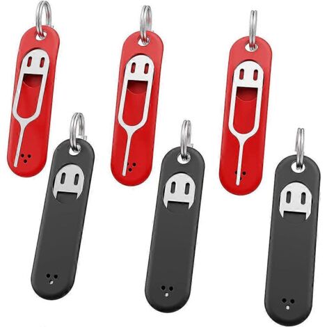 Outil de retrait de carte SIM en 6 pièces - Outil de retrait des broches du tiroir de carte SIM, noir + rouge