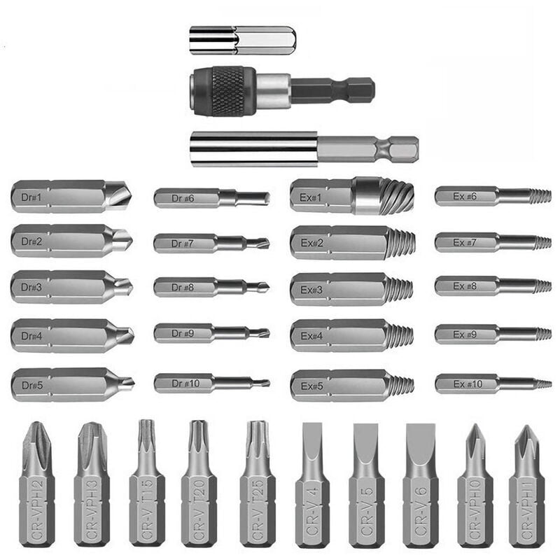 Outil de retrait de vis cassées en acier à grande vitesse 33pcs