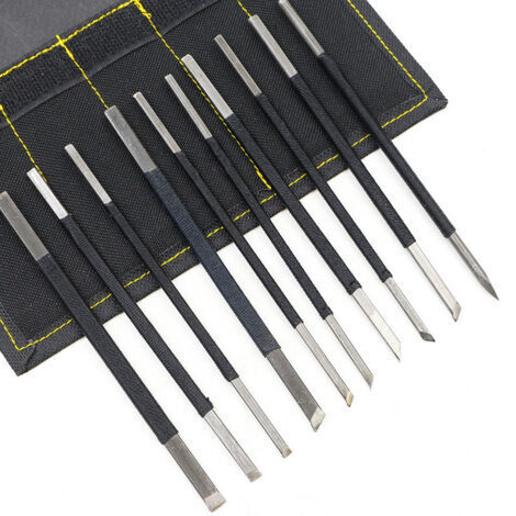 Outil de Sculpture sur Pierre Ligne Noire en Acier au Carbone Haute Ensemble de l'outil de Gravure,10PCS
