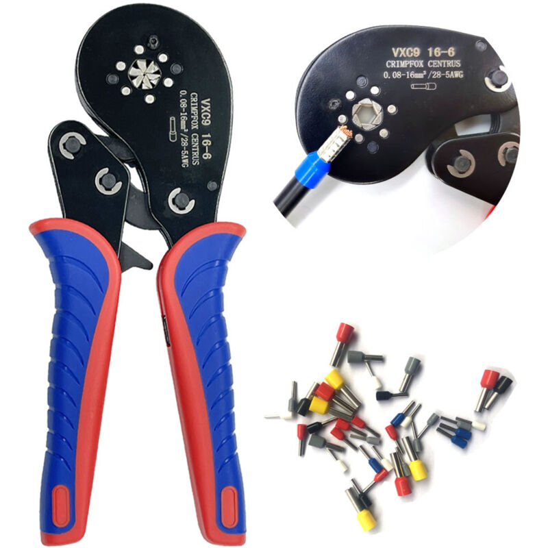 Meterk - Outil de sertissage de borne tubulaire 0,08-16 mm² (28-5 awg) Pince à sertir multifonction à cliquet Pince à sertir virole Outil à main