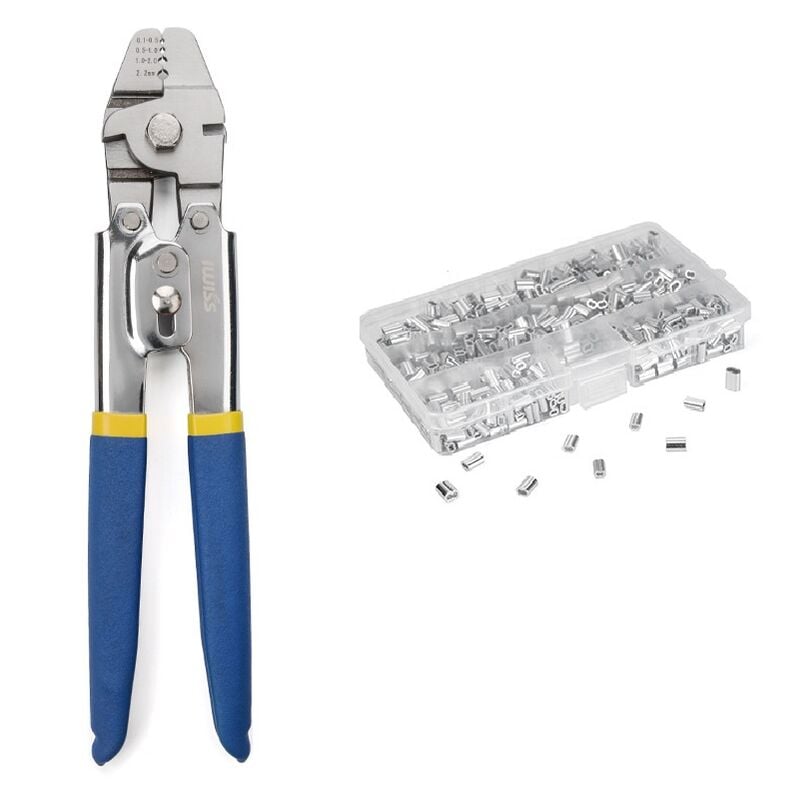 Outil de sertissage pour câble métallique jusqu'à 2,2 mm avec 600 manchons de sertissage double barillet en aluminium de 3 tailles