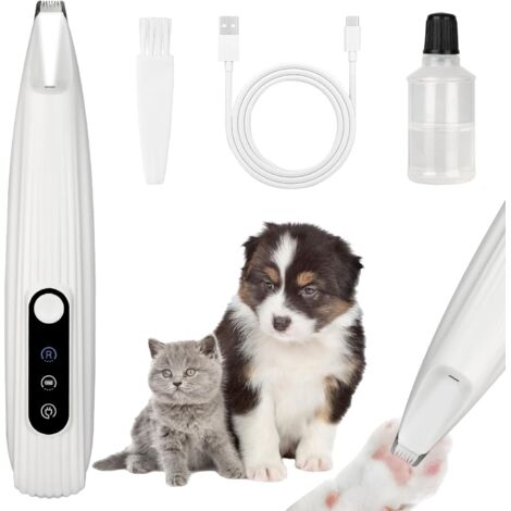 Outil de toilettage électrique pour animaux de compagnie, rechargeable, silencieux, avec lumière LED, adapté aux pattes des chats et des chiens - blanc
