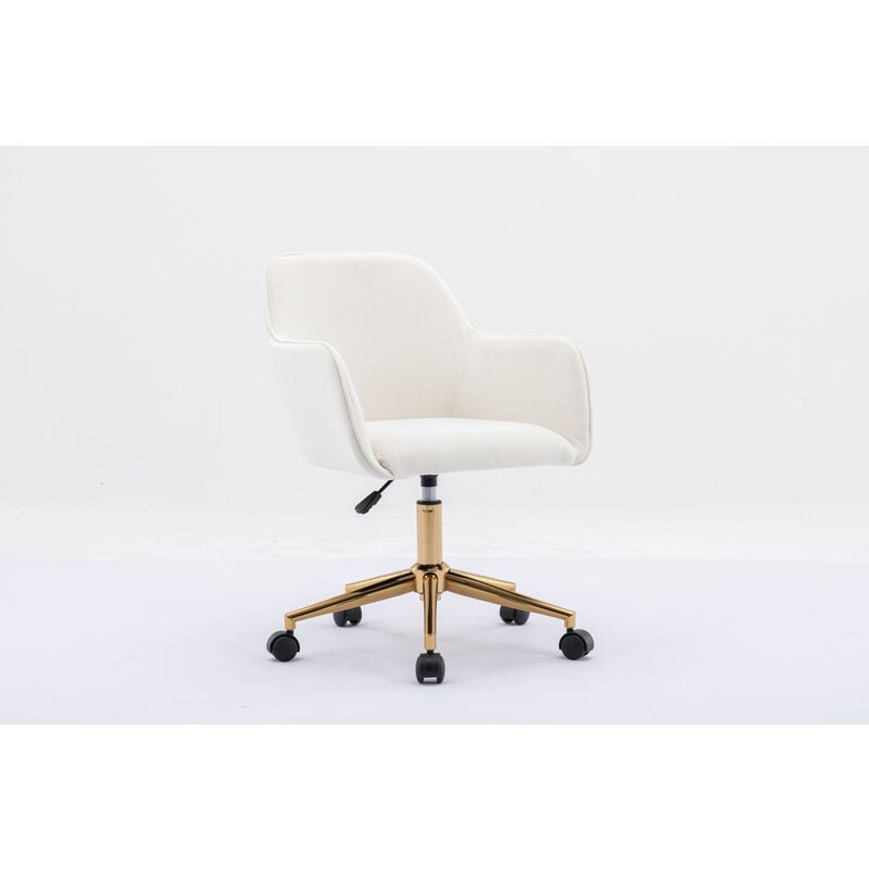New Velvet Tissu Matériel Hauteur réglable Swivel Home Office Chair For Indoor Office With Gold Legs, Ivory l&h