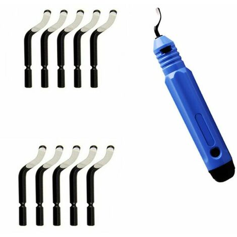 Outil d'ébavurage+Lot de 10 lames rechanges 149 mm stylo ébavurage ébavurer cuivre plastique aluminium acier Porteoutils d'ébavurage expert Main lames rotatives，bleu，Fonepro-
