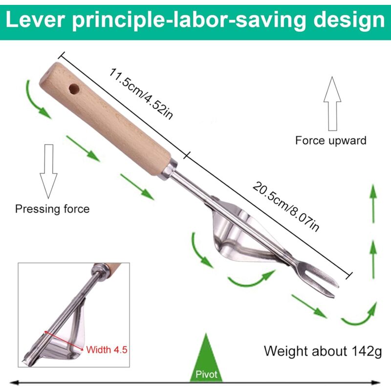 Outil Desherbeur Manuel en Acier Inoxydable 32cm Arrache Pissenlit Outil De Désherbage À Main Extracteur de Mauvaises Herbes Arrache Mauvaise Herbe