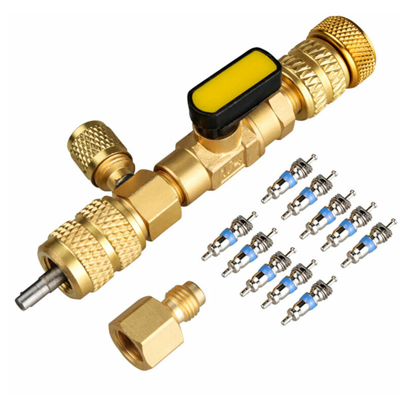 Outil D'Installation De Dissolvant De Noyau De Valve Hvac Double Port 1/4 '' Et 5/16 '' Avec 10 Noyaux, Or