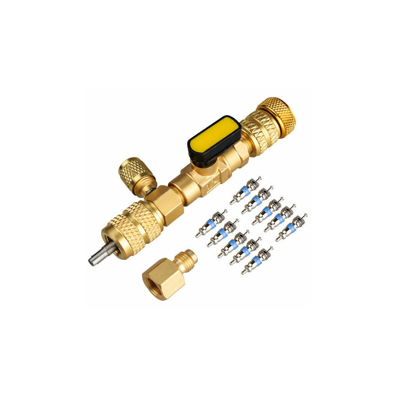 Outil D'Installation De Dissolvant De Noyau De Valve Hvac Double Port 1/4 '' Et 5/16 '' Avec 10 Noyaux, Or