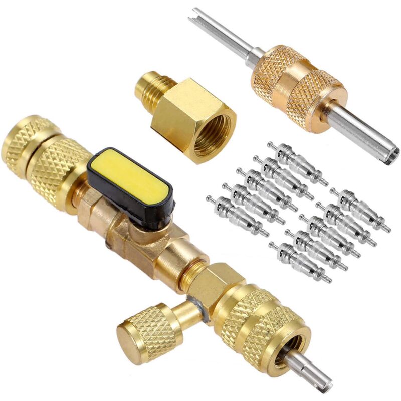 Sunxury - Outil d'installation de dissolvant de noyau de valve R410A R22 avec ports sae 1/4 et 5/16 double taille pour système cvc R404A R407C R134A