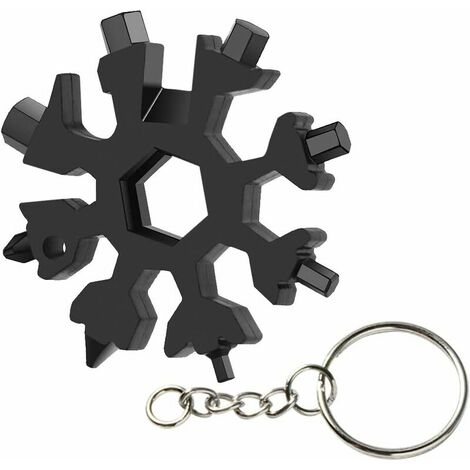 Outil Flocon Neige Outil, 18 en 1 en acier inoxydable multi-fonction combinaison d'outil, portatif Porte-clés Tournevis Ouvre Bouteille (noir)