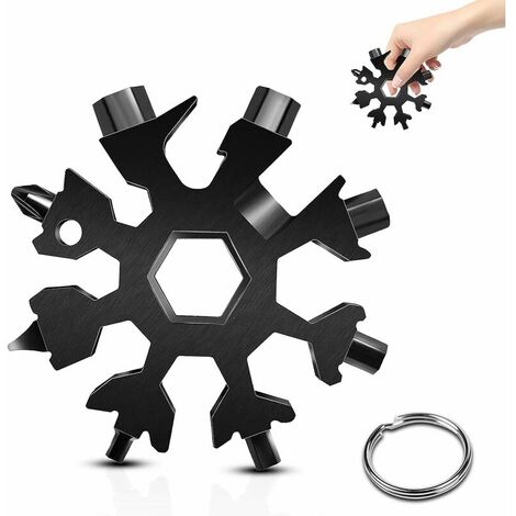 Outil Flocon Neige Outil multifonction en acier inoxydable 18-en-1, pour Les Voyages Quotidiens Camping Adventure multifonction portatif Mini Tools Noel (noir)