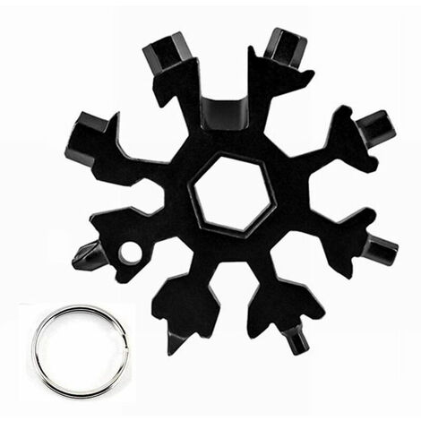 Outil Flocon Neige Outil multifonction en acier inoxydable 18-en-1,portatif Porte-clés Tournevis Ouvre Bouteille Outil Venez avec boîte-cadeau Guazhuni (Noir)