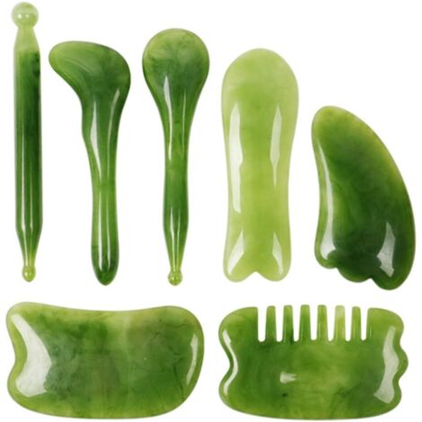 Outil massage jade naturel raclette visage, acupuncture spa soin peau pierre authentique