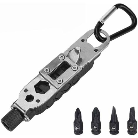Outil Multi-Usage Clef à Molette, Tournevis, Porte-clefs, Ouvreur, Mini Outil de Survie avec éclairage LED