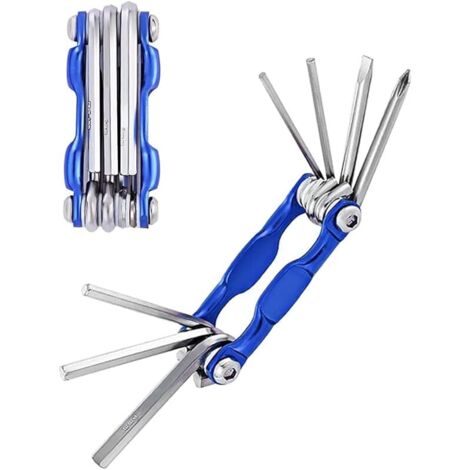 Outil multifonction 7 en 1 portable, pliable, mini kit d'outils vélo en acier inoxydable (bleu)