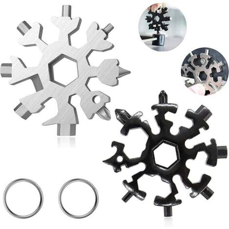 Outil Multifonction Flocon de Neige 18 en 1. 2 Pcs Clé à Flocon de Neige En Acier Inoxydable.Mini Tournevis Passe-partout en acier inoxydable. Portable Outil multifonction