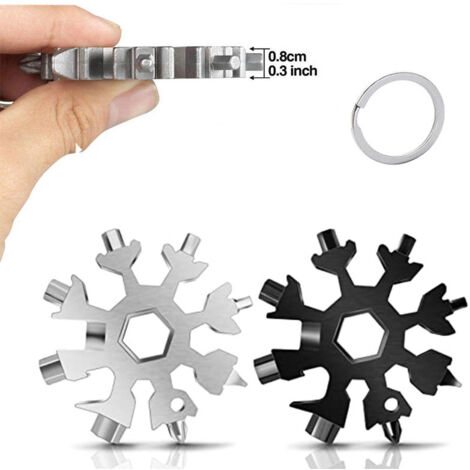 Outil Multifonction Flocon de Neige 18 en 1, 2Pcs Mini Tournevis Passe-partout en acier inoxydable Outil multifonction pour Voyages Quotidien Cadeau Créativité，Argent