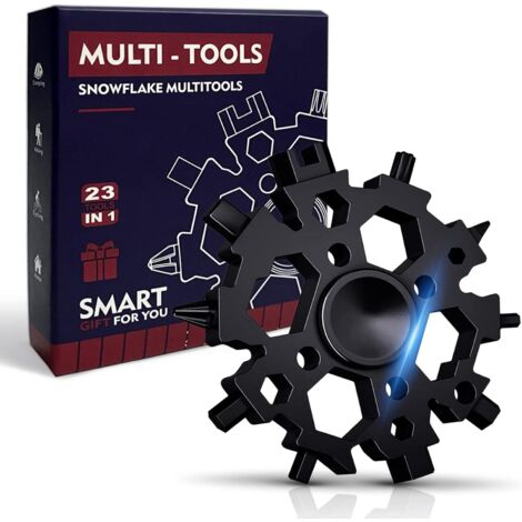 outil Multifonction Flocon de Neige 23 en 1, cadeau de fête des pères Acier Inoxydable Portatif Pour Les Voyages Quotidiens Camping Adventure Multifonction Portatif Mini Tools, Cadeau Homme (Noir)