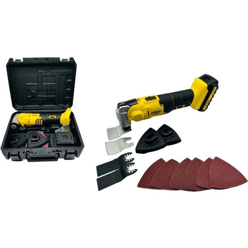 Outil Multifonction Oscillant 20V Nemura batterie 2Ah + Chargeur rapide + 12 accessoires + malette de rangement