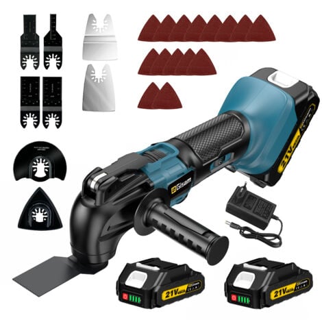 GISAM Outil multifonction oscillant sans balais avec 2x2000mAh batteries, avec 17 accessoires, 6 vitesses réglables, pour le nettoyage quotidien du ménage, le grattage, la coupe