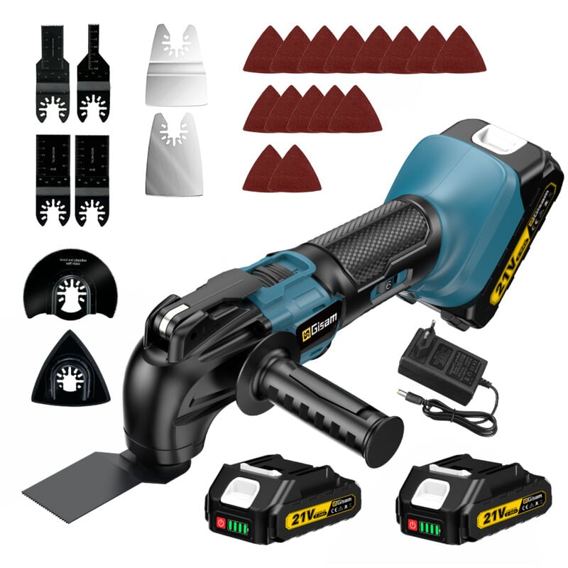 Outil multifonction oscillant sans balais avec 2x2000mAh batteries, avec 17 accessoires, 6 vitesses réglables, pour le nettoyage quotidien du ménage,
