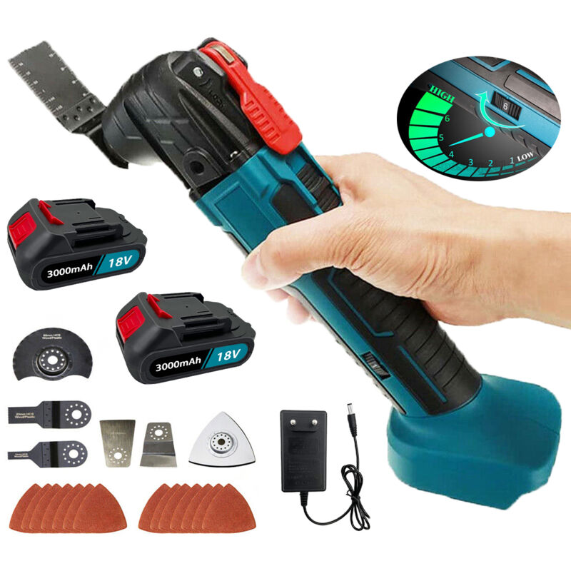 Outil multifonction oscillant sur batterie,, angle d'oscillation de 4°, 6 vitesses et lampe de poche pour couper / gratter / polir - 2x.30 batterie