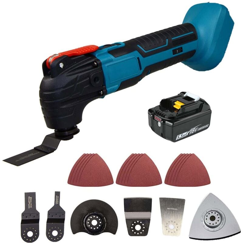 Outil multifonction oscillant sur batterie, outil multifonction sans balais 18V 6 vitesses différentes, 22 ensembles d'accessoires (batterie