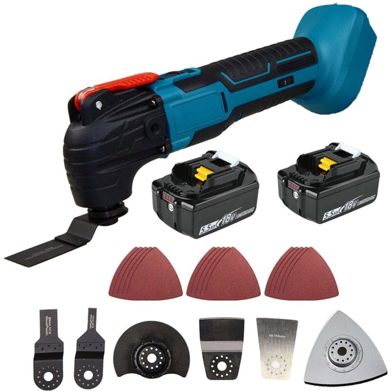 Outil multifonction oscillant sur batterie, outil multifonction sans balais 18V 6 vitesses différentes, 22 ensembles d'accessoires (batterie