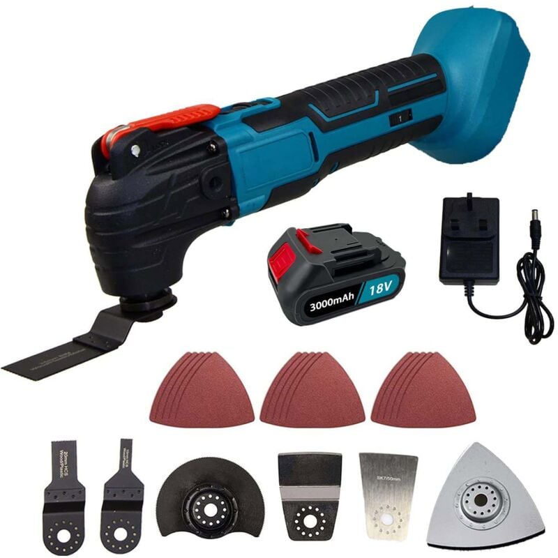 Outil multifonction oscillant sur batterie, outil multifonction sans balais 18V 6 vitesses différentes, 22 kits d'accessoires (batterie 1x 3.0ah et