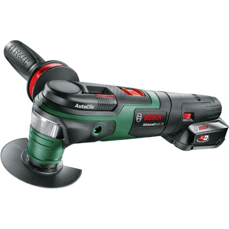 Outil multifonction sans fil Bosch AdvancedMulti 18 (1 batterie, système 18 volts, pour accessoires Starlock, jeu de papier de verre 6 pièces, 5 accessoires)